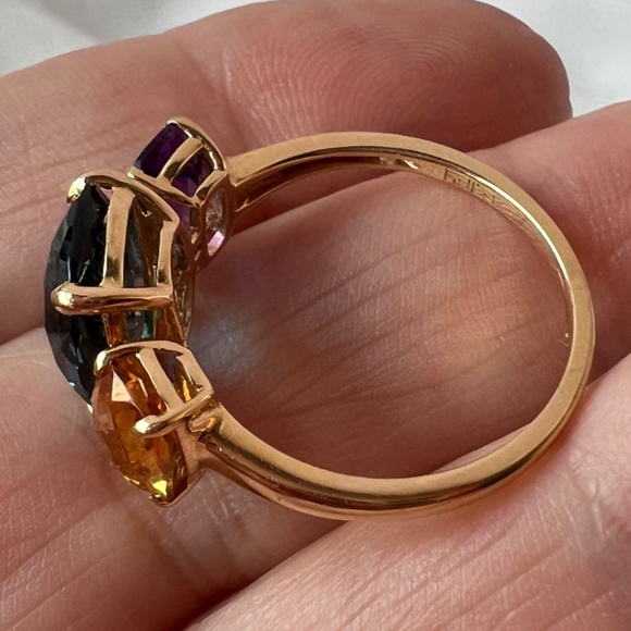 EFFY 14K GOLD MOSAIC LONDON BLUE TOPAZ CITRINE AMETHYST MULTI GEMSTONE RING - Picture 9 of 16